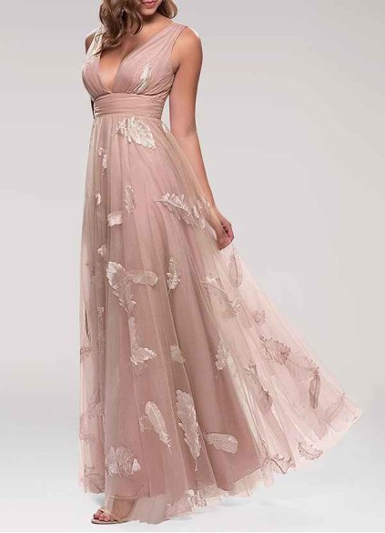 AZ Occasions Lost In Paradise Blush Embroidery Tulle Maxi Dress AZ Occasions Lost In Paradise Blush Embroidery Tulle Maxi Dress